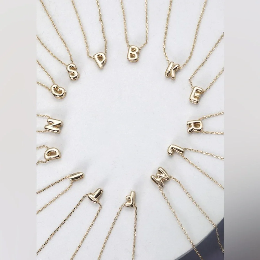 Gold Mini Bubble Initial Necklace (5101)